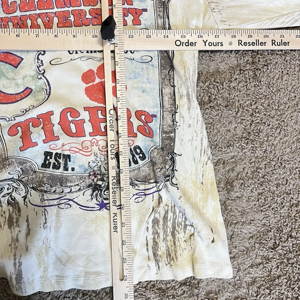Vintage Clemson University Tiger Shirt Womens Large AOP 90s Mascot Sports Embell - Picture 5 of 5